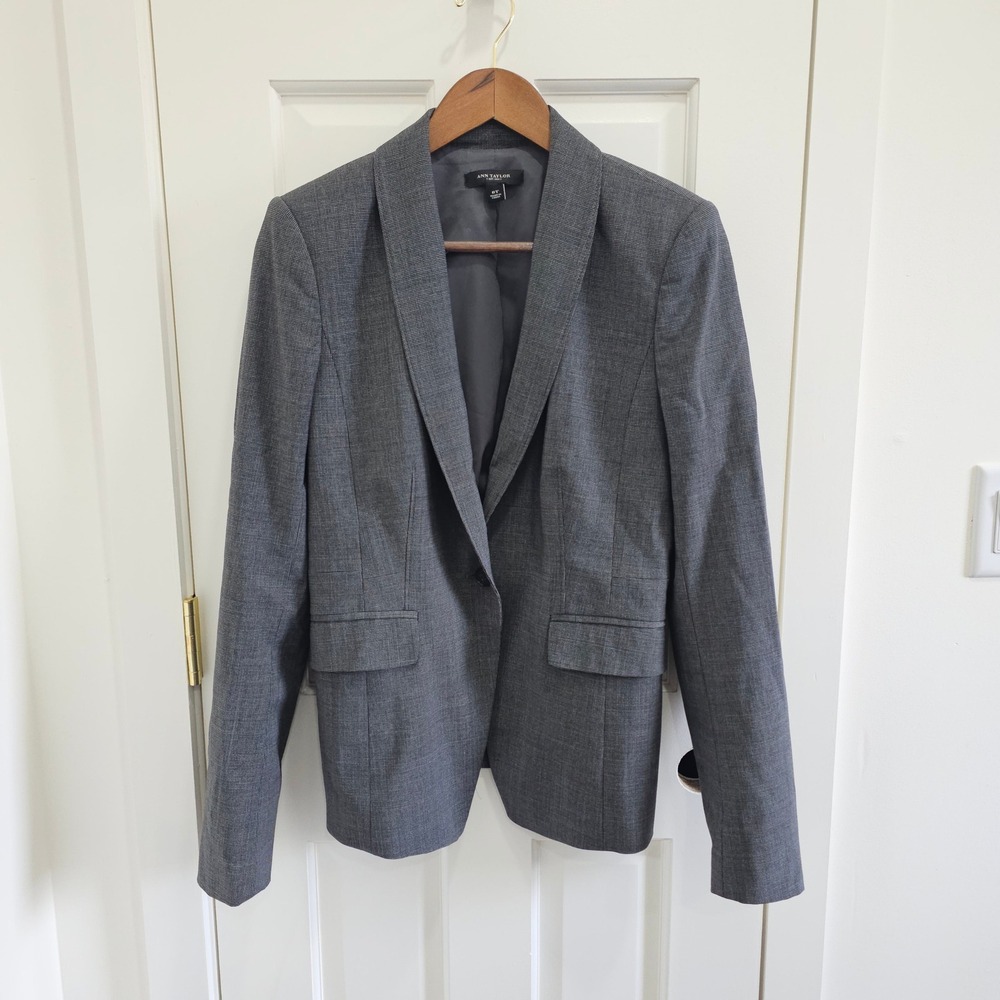 Ann Taylor Grey Virgin Wool Blend Shawl Collar Single Button Blazer Jacket 6T